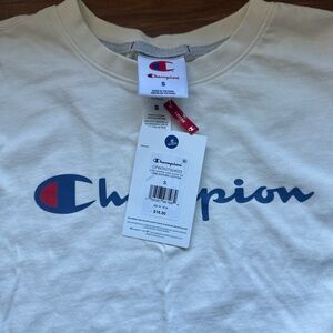 Champion Off-White Sweatshirt with Blue Logo